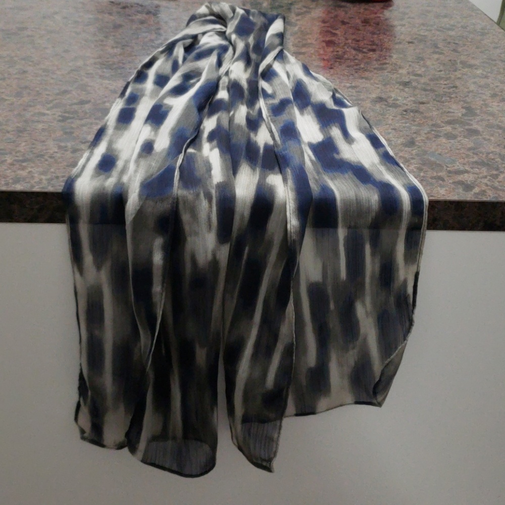 Multi color scarf,  blue/grey, 52 inches
